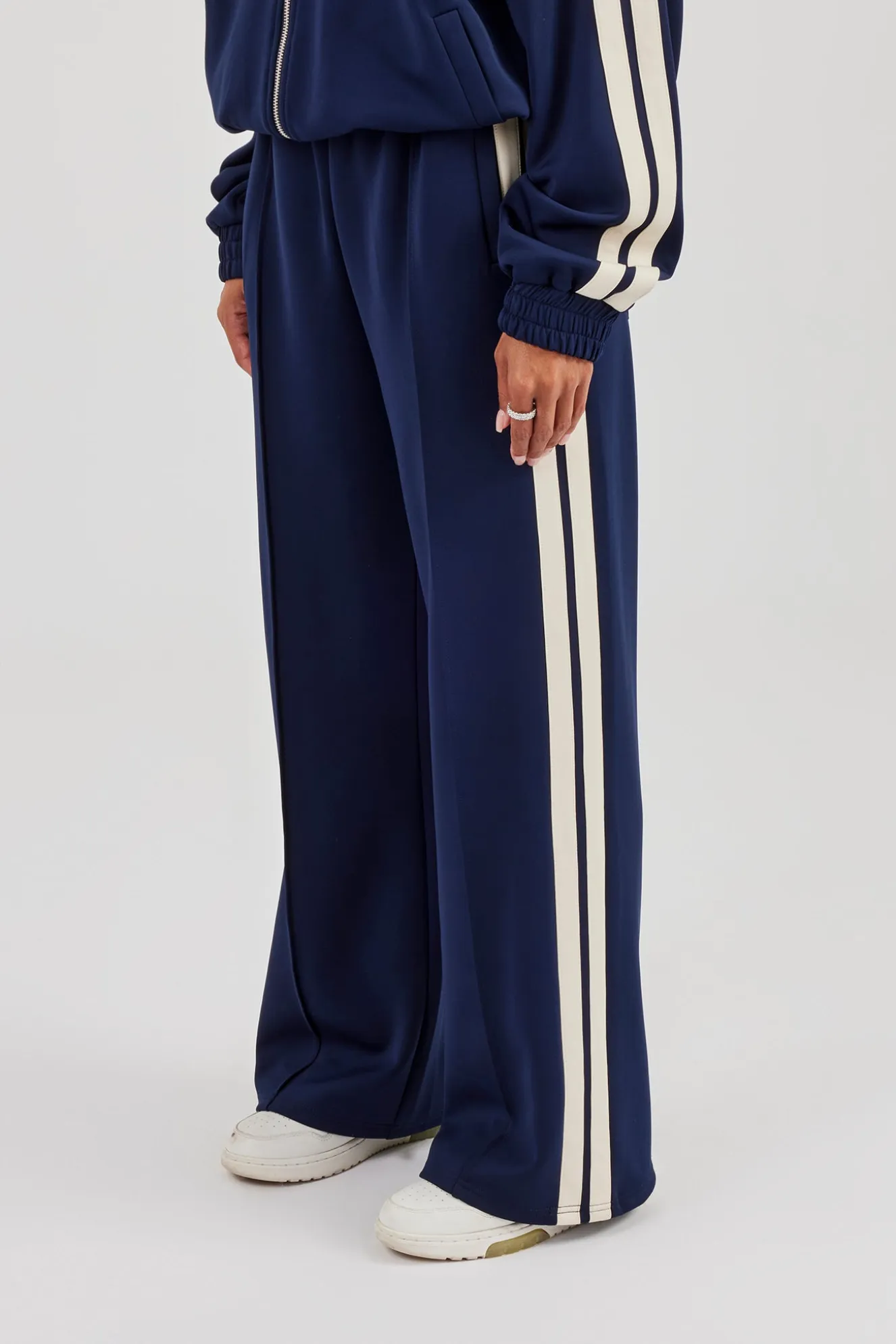 Taping Wide Leg Track Pant - Navy Blue