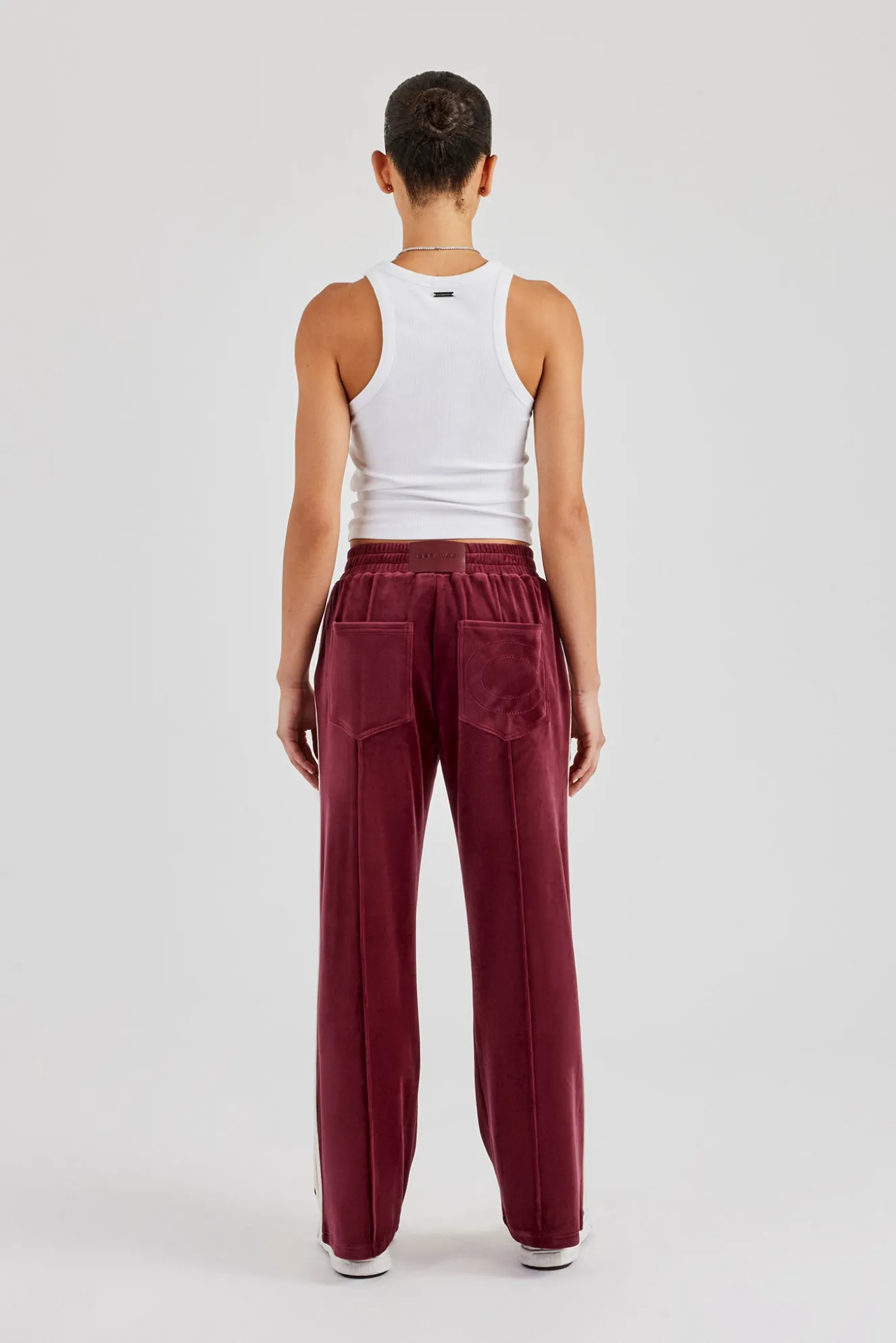 Taping Wide Leg Velour Track Pant - Burgundy