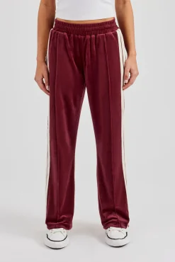 Taping Wide Leg Velour Track Pant - Burgundy