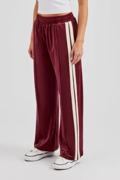 Taping Wide Leg Velour Track Pant - Burgundy