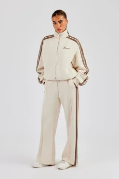 Taupe Taping Wide Leg Track Pant - Off White