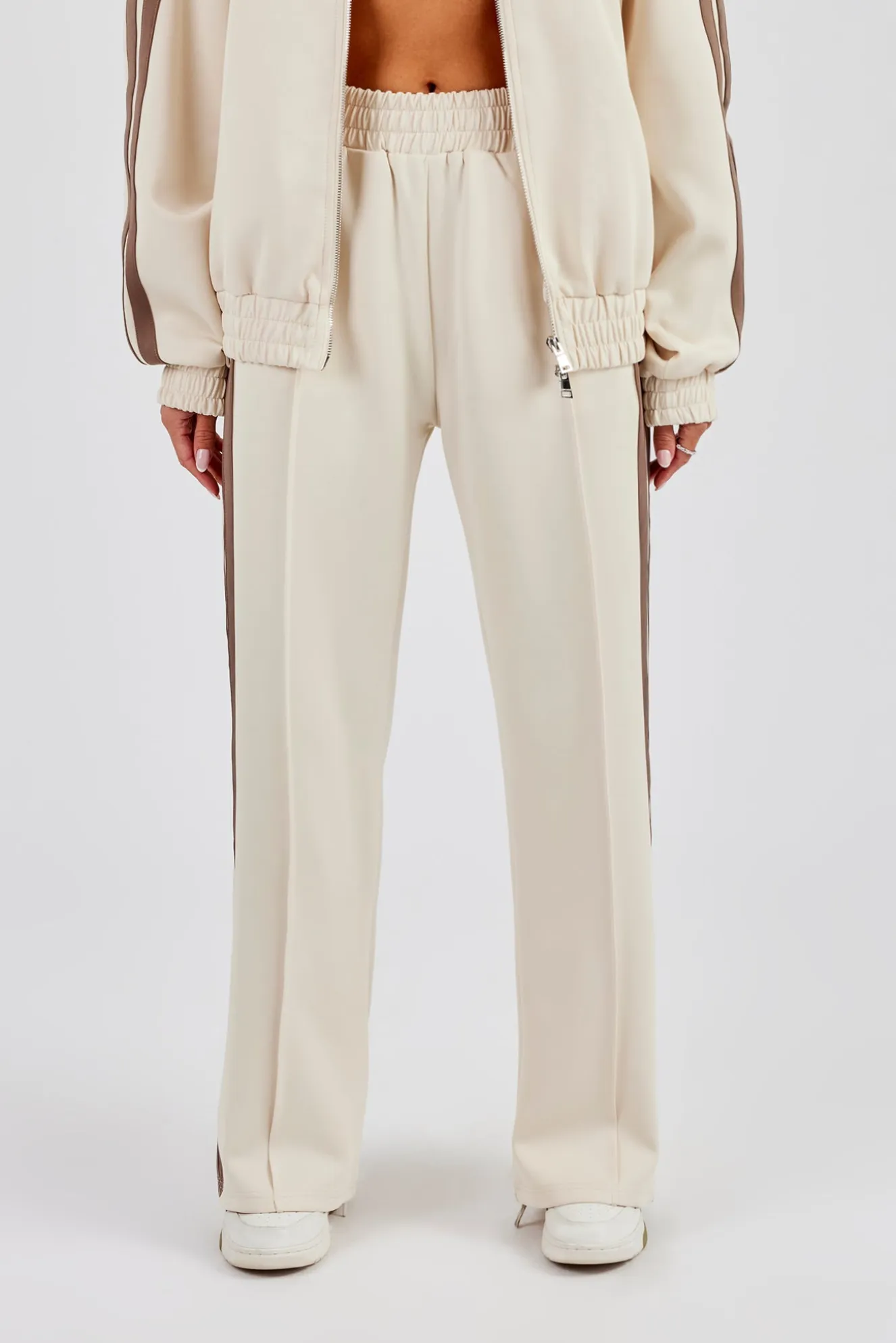 Taupe Taping Wide Leg Track Pant - Off White