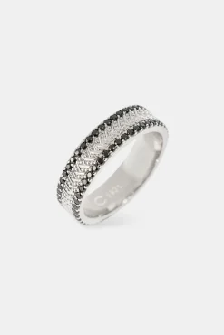 Textured & Black Iced Band Ring - 6mm - White Gold