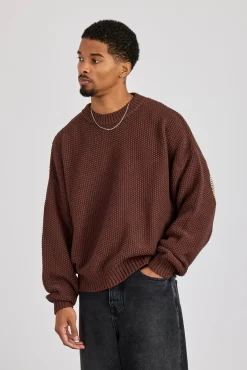Textured Knit Printed Sweatshirt - Chocolate