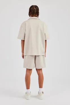 Textured Revere Collar Shirt & Short - Stone