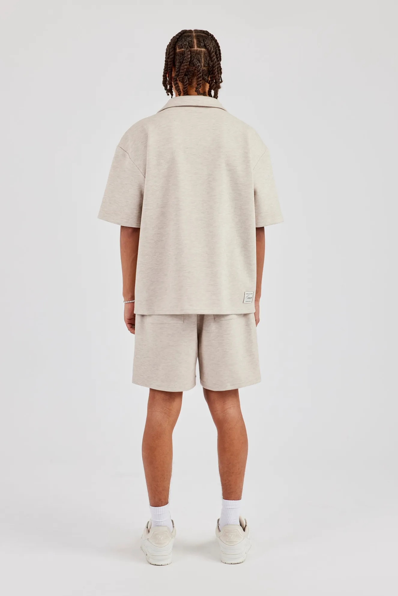 Textured Revere Collar Shirt & Short - Stone
