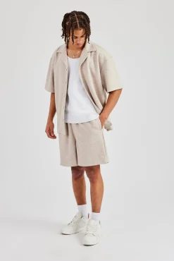 Textured Revere Collar Shirt - Stone