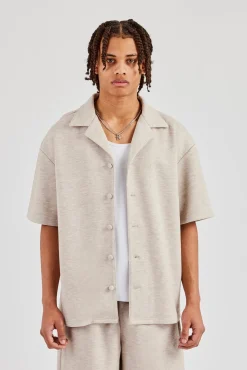 Textured Revere Collar Shirt - Stone