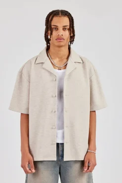 Textured Revere Collar Shirt - Stone