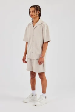Textured Revere Collar Shirt - Stone