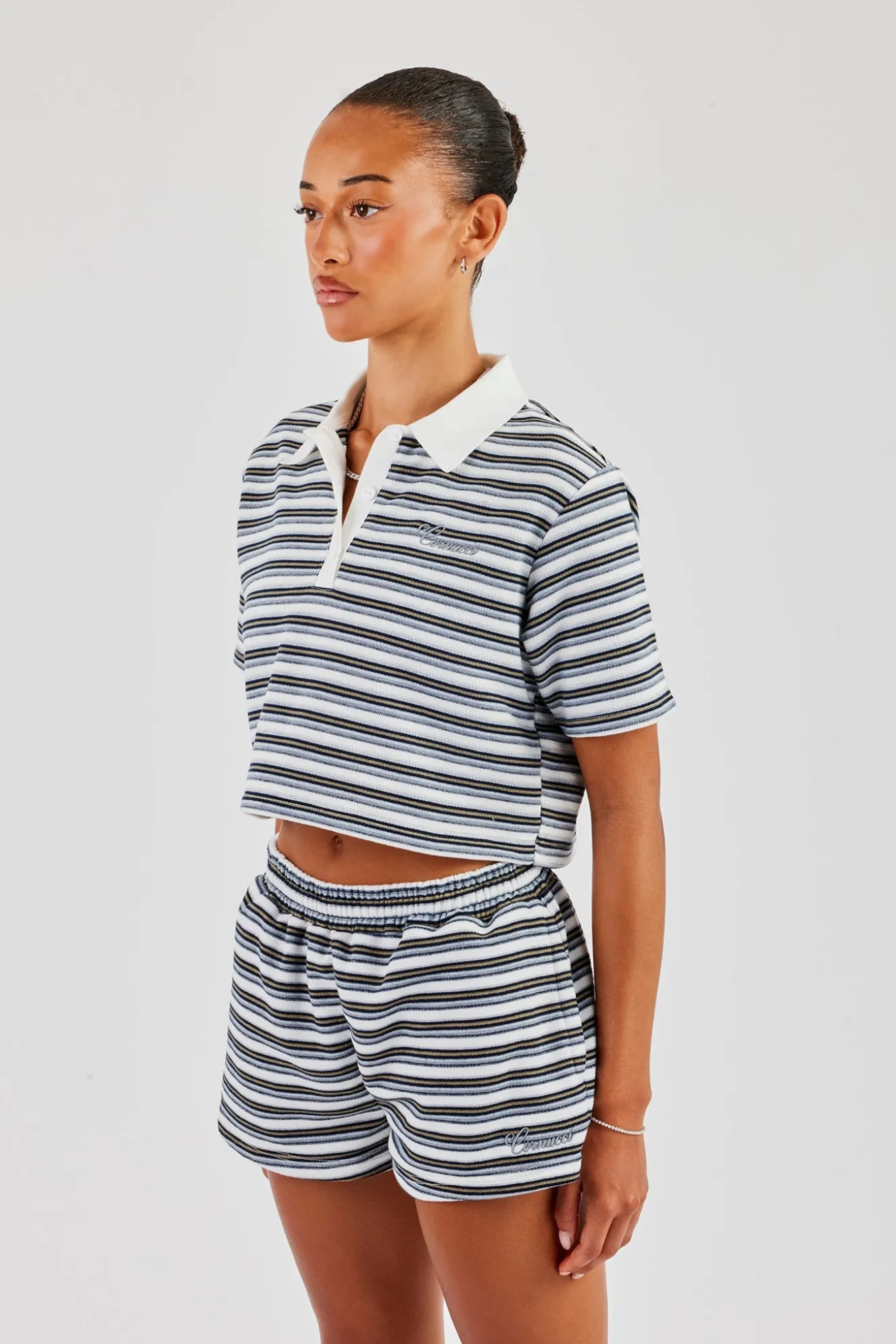 Textured Stripe Short Sleeve Polo - Blue