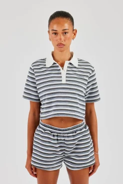 Textured Stripe Short Sleeve Polo - Blue