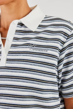 Textured Stripe Short Sleeve Polo - Blue