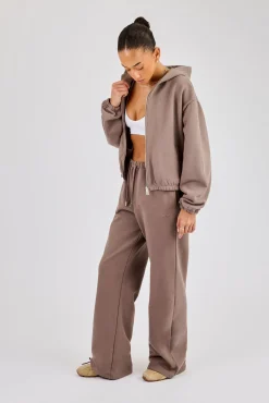 Towelling Applique Wide Leg Jogger - Taupe