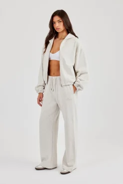 Towelling Applique Zip Hoodie & Wide Leg Jogger - Grey Marl