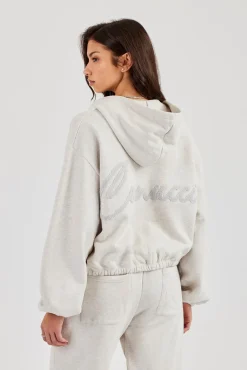 Towelling Applique Zip Hoodie - Grey Marl