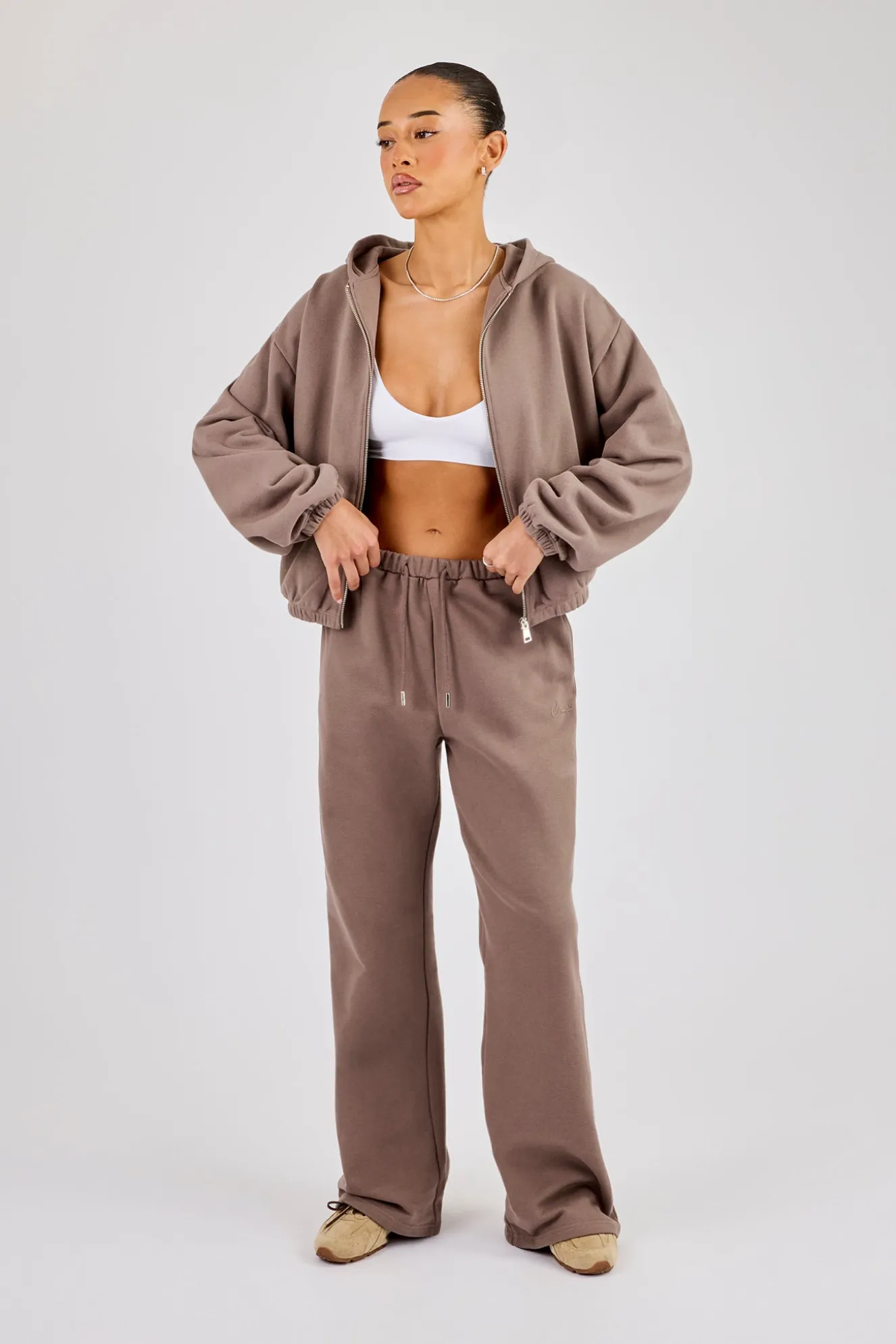 Towelling Applique Zip Tracksuit - Taupe