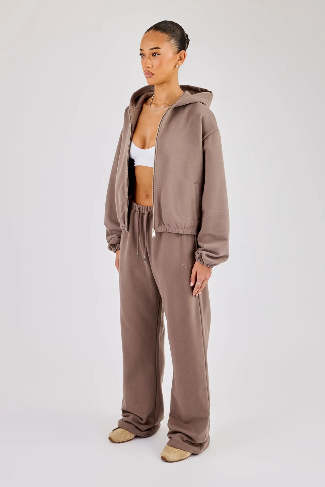 Towelling Applique Zip Tracksuit - Taupe
