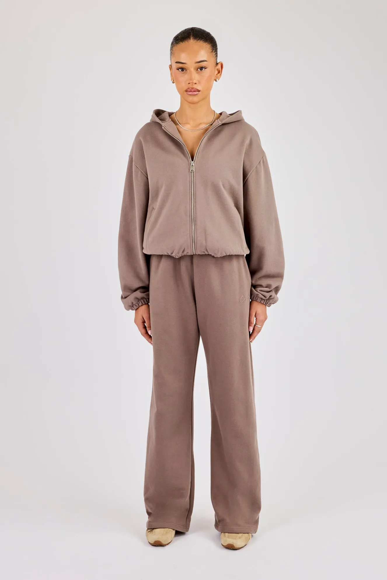 Towelling Applique Zip Tracksuit - Taupe