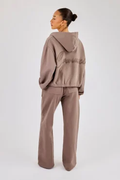 Towelling Applique Zip Tracksuit - Taupe