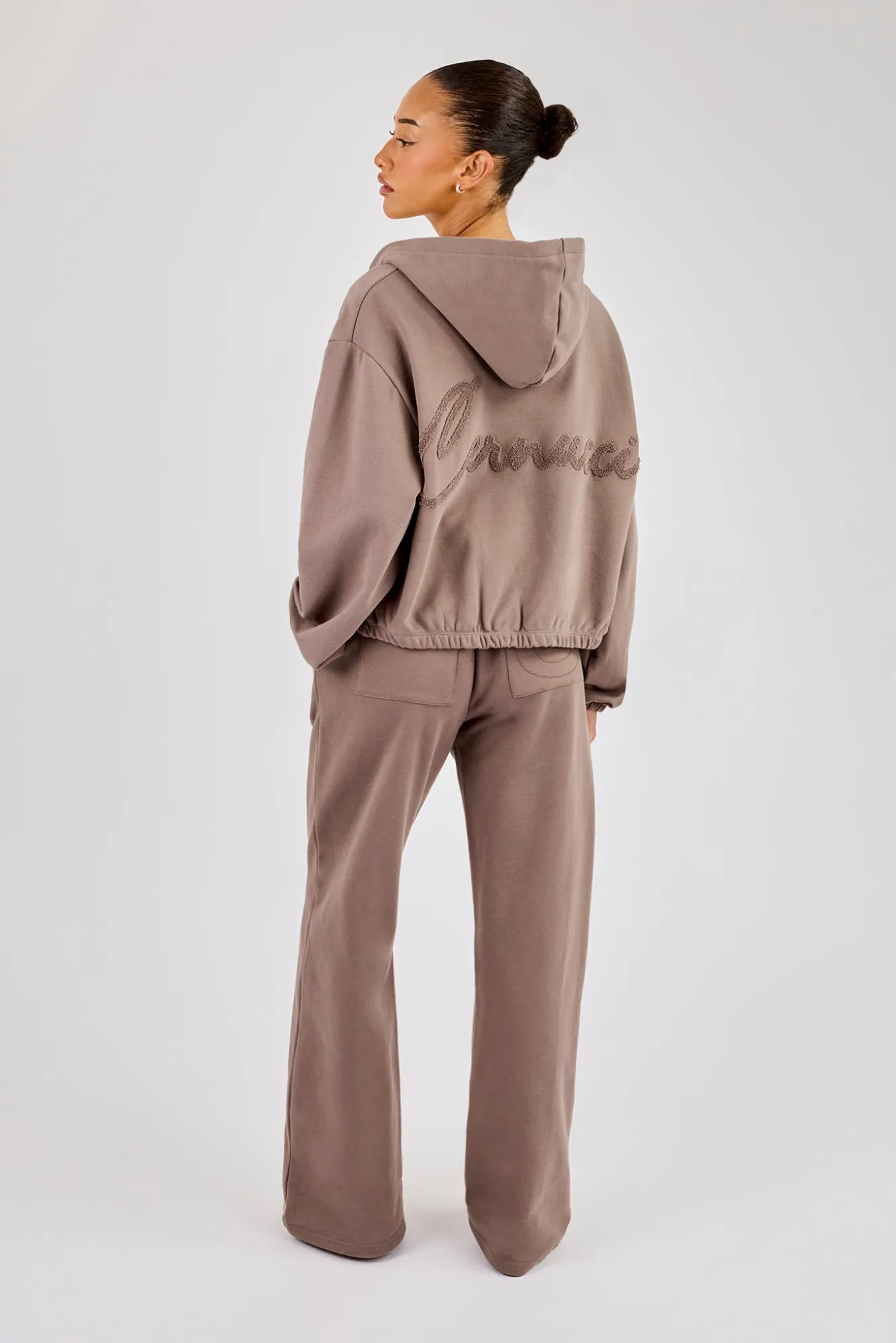 Towelling Applique Zip Tracksuit - Taupe
