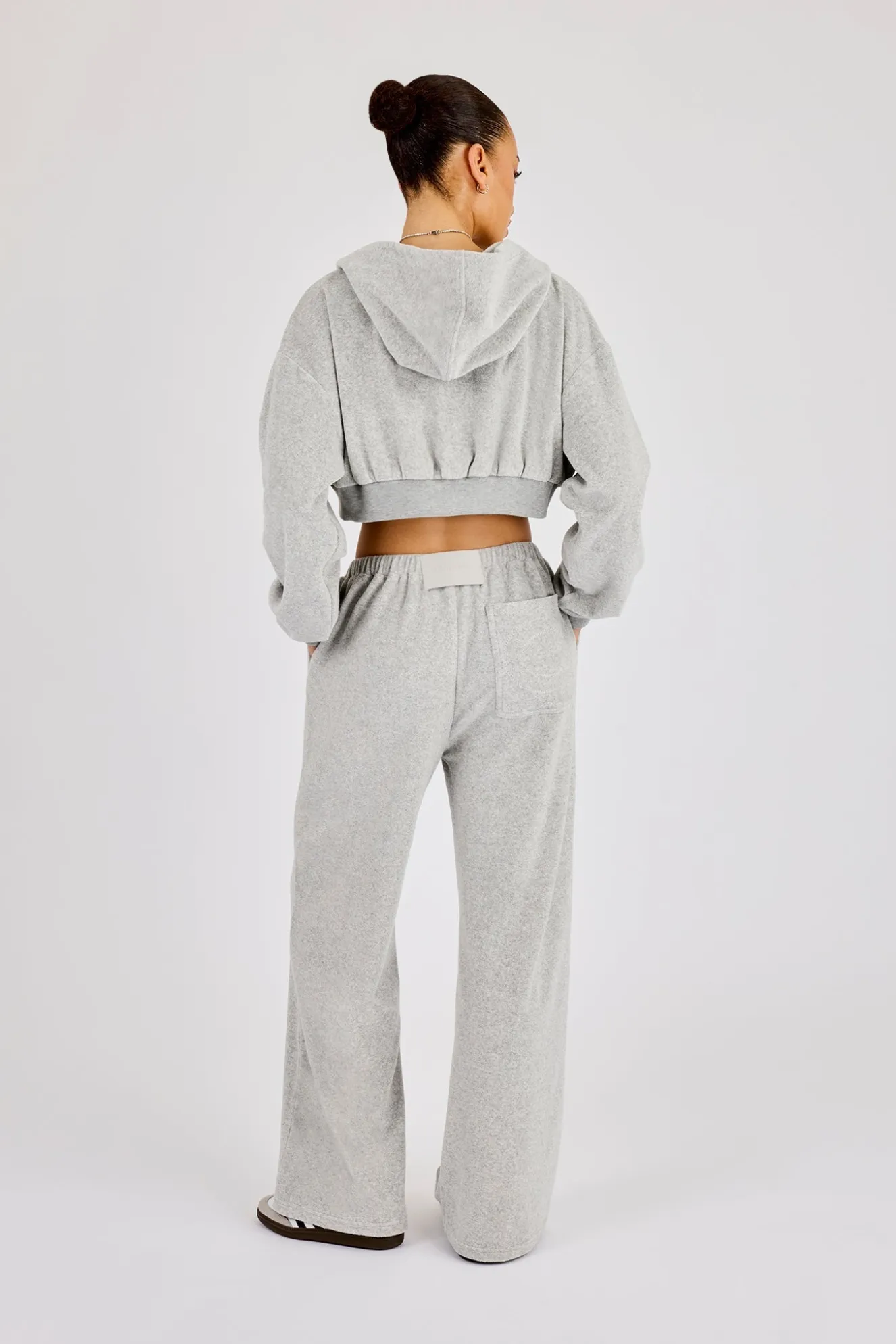 Towelling Cropped Zip Hoodie & Relaxed Jogger - Grey
