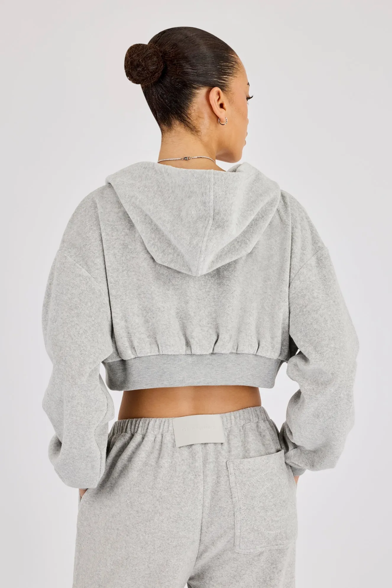 Towelling Cropped Zip Hoodie - Grey