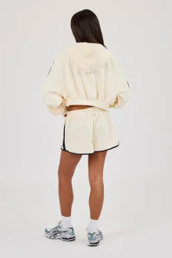 Towelling Super Crop Zip Hoodie & Runner Short - Off White