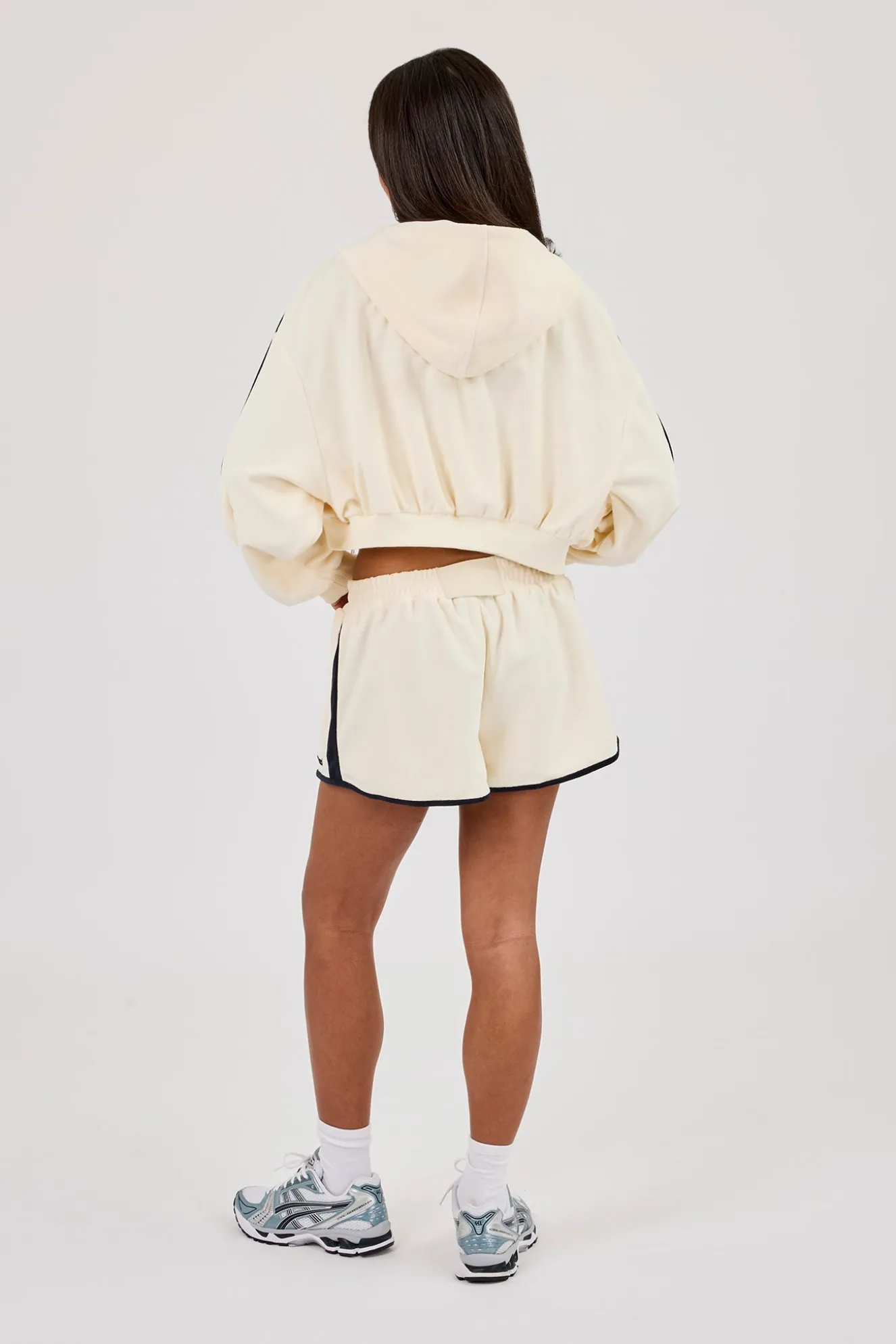 Towelling Super Crop Zip Hoodie & Runner Short - Off White