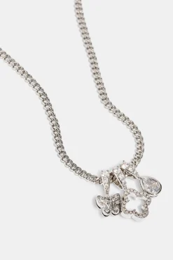 Triple Layer Butterfly Motif Necklace - 10mm - White