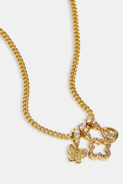 Triple Layer Butterfly Motif Necklace - 10mm - Gold