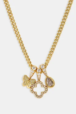 Triple Layer Butterfly Motif Necklace - 10mm - Gold