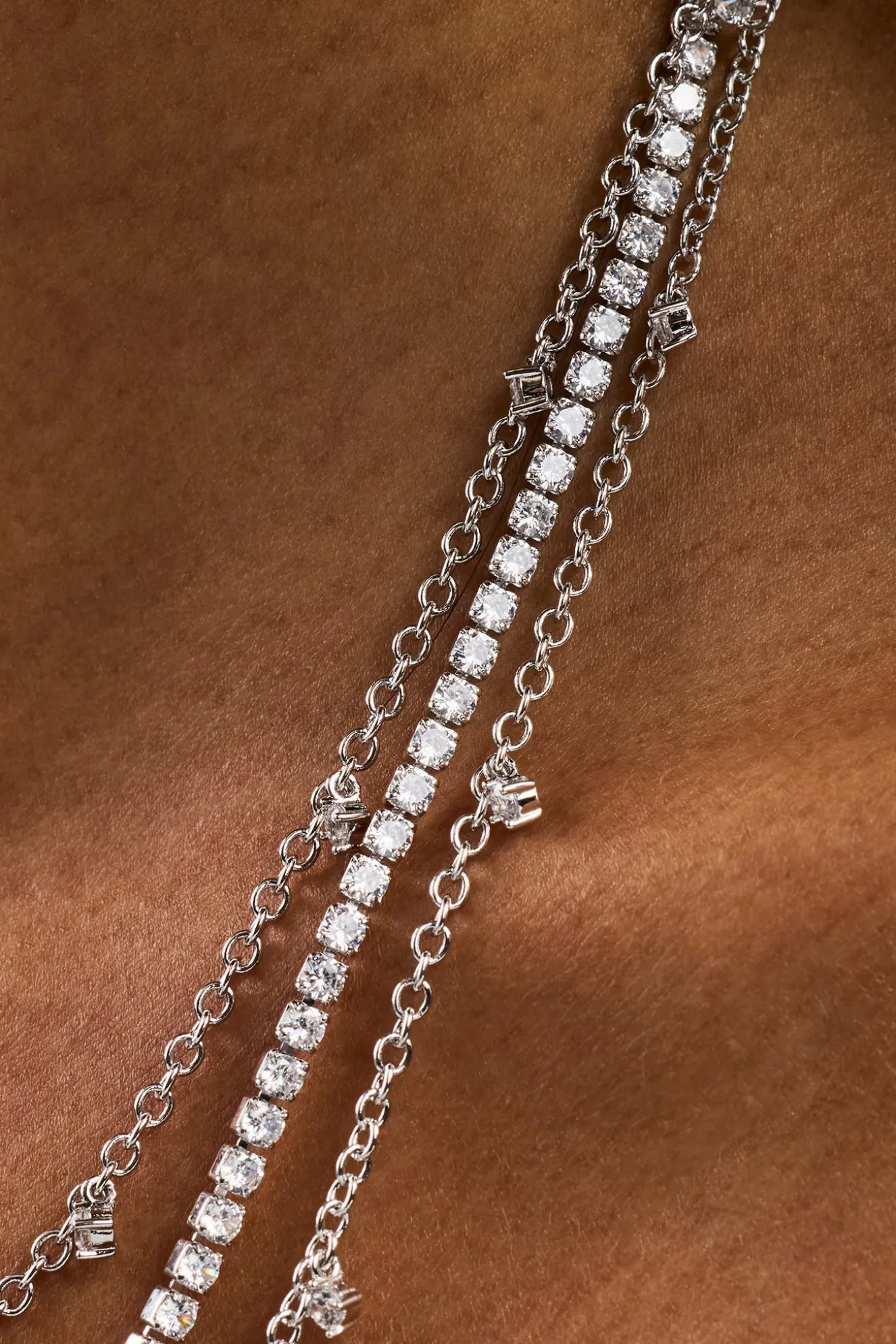 Triple Layer Iced Stone Chain - 5mm - White