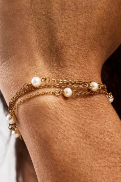 Triple Layer Pearl Bracelet - 4mm - Gold