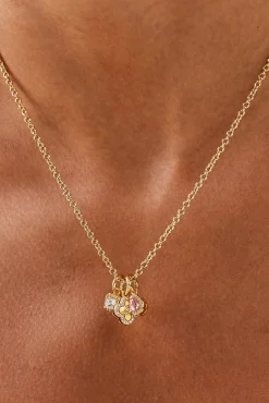 Triple Motif and Multi Gem Necklace - 10mm - Gold