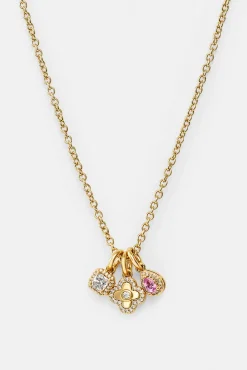 Triple Motif and Multi Gem Necklace - 10mm - Gold