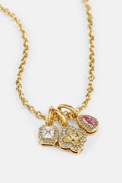 Triple Motif and Multi Gem Necklace - 10mm - Gold