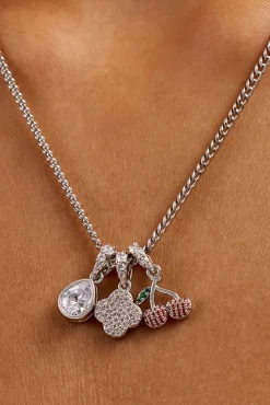Triple Motif & Cherry Pendant Necklace - 10mm - White
