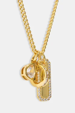 Triple Pendant Iced Necklace - 10mm - Gold