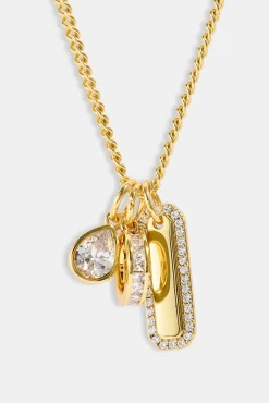 Triple Pendant Iced Necklace - 10mm - Gold