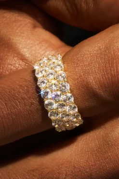 Triple Row CZ Iced Ring - 10mm - Gold
