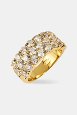 Triple Row CZ Iced Ring - 10mm - Gold