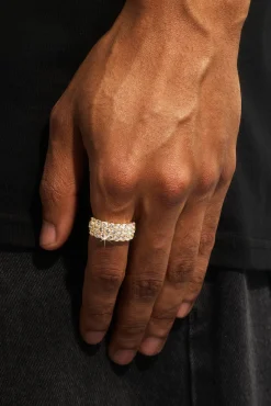 Triple Row CZ Iced Ring - 10mm - Gold