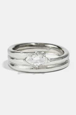 Triple Row Polished Stone Ring - 8mm - White