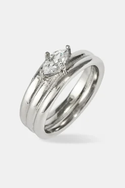 Triple Row Polished Stone Ring - 8mm - White