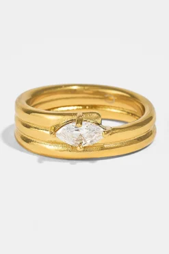 Triple Row Polished Stone Ring - 8mm - Gold