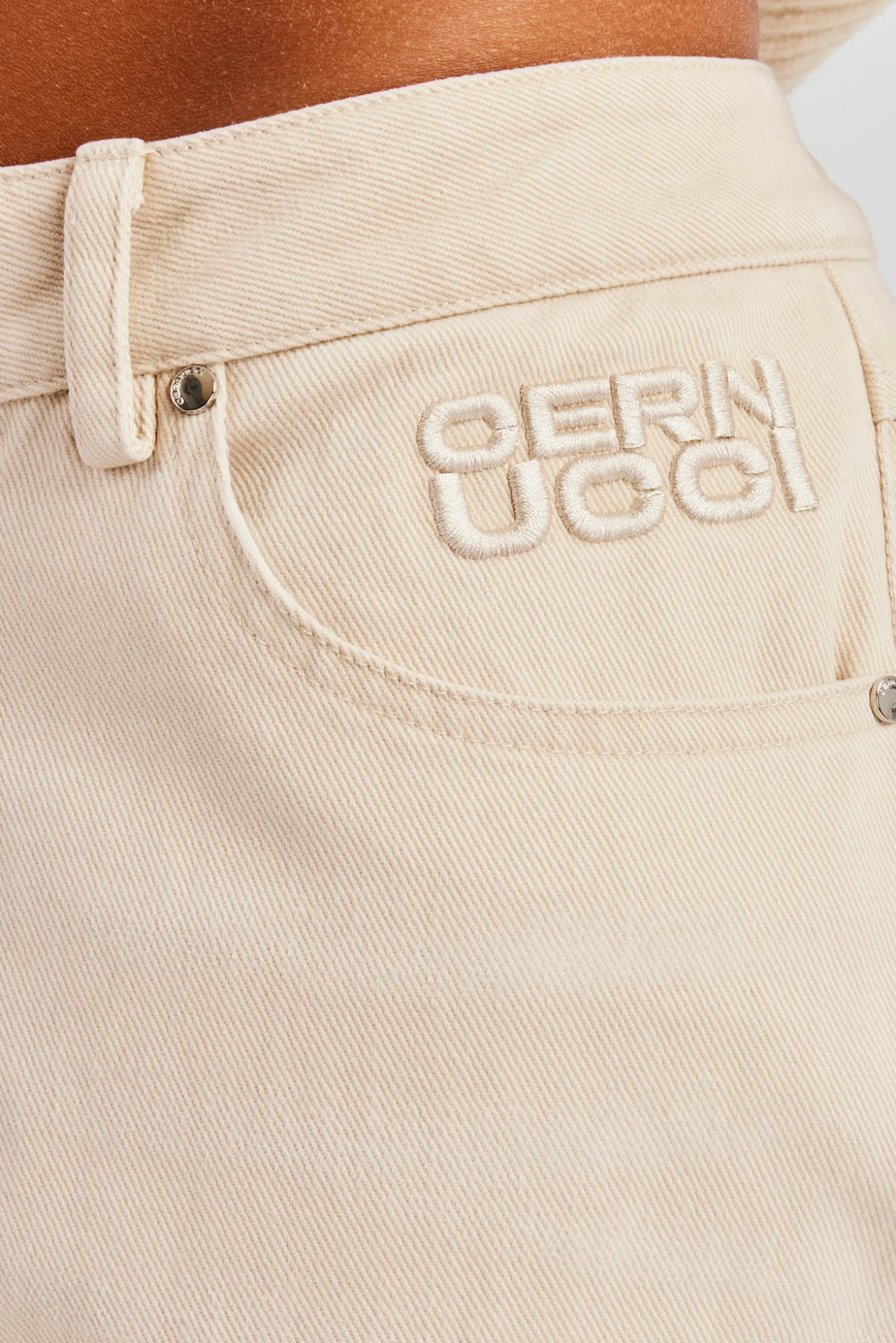Twill Embroidered Trouser - Stone