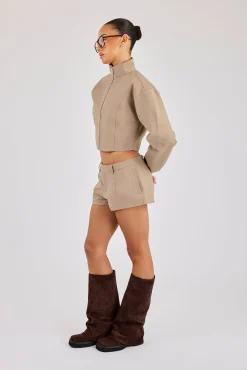 Twill Fitted Jacket & Micro Short - Taupe