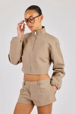 Twill Fitted Jacket - Taupe