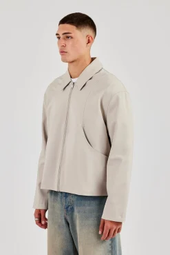 Twill Pocket Detail Harrington Jacket - Stone